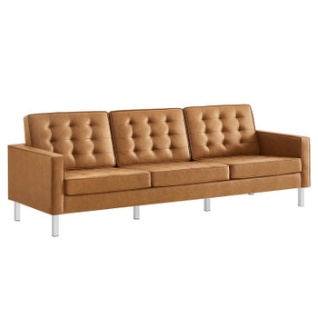 Modway Loft Tufted Upholstered Faux Leather Sofa EEI-3385-SLV-TAN Silver Tan
