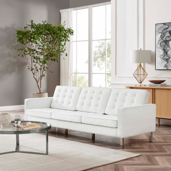 Modway Loft Tufted Upholstered Faux Leather Sofa EEI-3385-SLV-WHI Silver White
