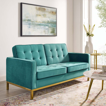 Modway Loft Gold Stainless Steel Leg Performance Velvet Loveseat EEI-3390-GLD-TEA Gold Teal