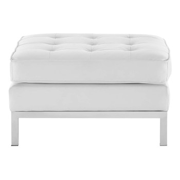 Modway Loft Tufted Upholstered Faux Leather Ottoman EEI-3394-SLV-WHI Silver White