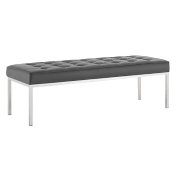Modway Loft Tufted Large Upholstered Faux Leather Bench EEI-3397-SLV-GRY Silver Gray
