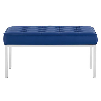 Modway Loft Tufted Medium Upholstered Faux Leather Bench EEI-3400-SLV-NAV Silver Navy