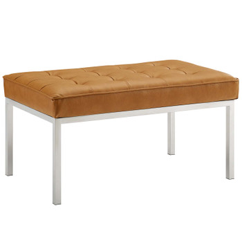 Modway Loft Tufted Medium Upholstered Faux Leather Bench EEI-3400-SLV-TAN Silver Tan