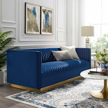 Modway Sanguine Vertical Channel Tufted Performance Velvet Sofa EEI-3405-NAV Navy