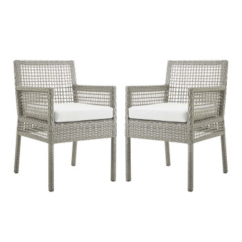Modway Aura Dining Armchair Outdoor Patio Wicker Rattan Set of 2 EEI-3561-GRY-WHI