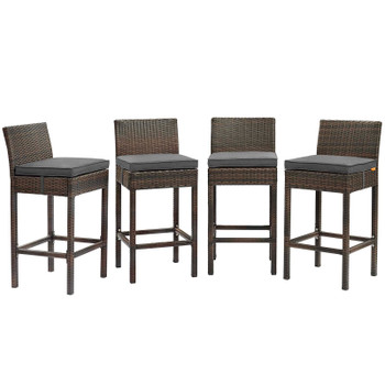 Modway Conduit Bar Stool Outdoor Patio Wicker Rattan Set of 4 EEI-3601-BRN-CHA