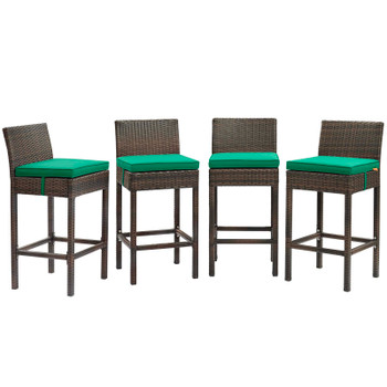 Modway Conduit Bar Stool Outdoor Patio Wicker Rattan Set of 4 EEI-3601-BRN-GRN