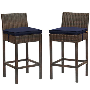 Modway Conduit Bar Stool Outdoor Patio Wicker Rattan Set of 2 EEI-3603-BRN-NAV