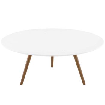 Modway Lippa 36" Round Wood Top Coffee Table with Tripod Base EEI-3659-WAL-WHI