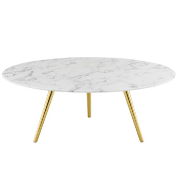 Modway Lippa 40" Round Artificial Marble Coffee Table with Tripod Base EEI-3672-GLD-WHI