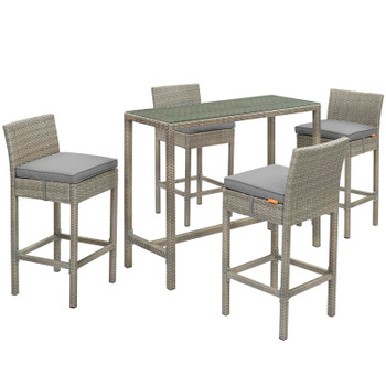 Modway Conduit 5 Piece Outdoor Patio Wicker Rattan Set EEI-3722-LGR-GRY-SET