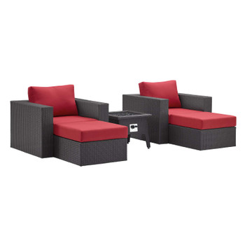 Modway Convene 5 Piece Set Outdoor Patio with Fire Pit EEI-3726-EXP-RED-SET Espresso Red