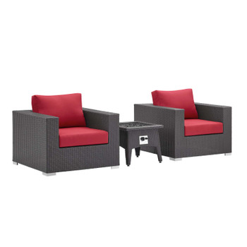Modway Convene 3 Piece Set Outdoor Patio with Fire Pit EEI-3727-EXP-RED-SET Espresso Red
