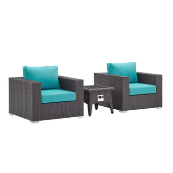 Modway Convene 3 Piece Set Outdoor Patio with Fire Pit EEI-3727-EXP-TRQ-SET Espresso Turquois