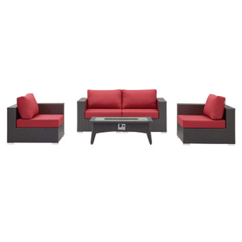 Modway Convene 5 Piece Set Outdoor Patio with Fire Pit EEI-3728-EXP-RED-SET Espresso Red