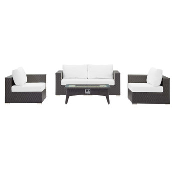 Modway Convene 5 Piece Set Outdoor Patio with Fire Pit EEI-3728-EXP-WHI-SET Espresso White