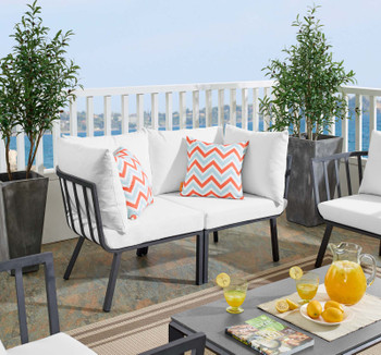 Modway Riverside 2 Piece Outdoor Patio Aluminum Sectional Sofa Set EEI-3781-SLA-WHI Gray White