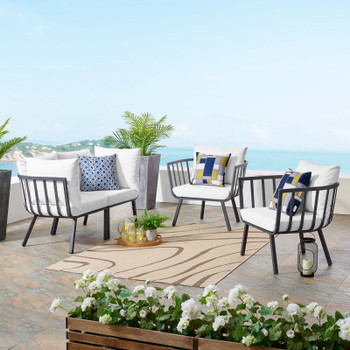 Modway Riverside 4 Piece Outdoor Patio Aluminum Set EEI-3787-SLA-WHI Gray White