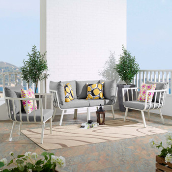 Modway Riverside 4 Piece Outdoor Patio Aluminum Set EEI-3787-WHI-GRY White Gray