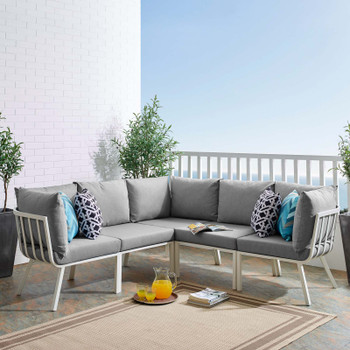 Modway Riverside 5 Piece Outdoor Patio Aluminum Sectional EEI-3789-WHI-GRY White Gray