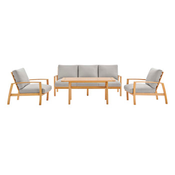 Modway Orlean 4 Piece Outdoor Patio Eucalyptus Wood Set EEI-3823-NAT-LGR-SET Natural Light Gray