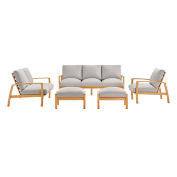 Modway Orlean 5 Piece Outdoor Patio Eucalyptus Wood Set EEI-3828-NAT-LGR-SET Natural Light Gray