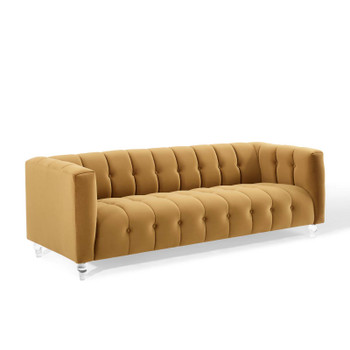 Modway Mesmer Channel Tufted Button Performance Velvet Sofa EEI-3882-COG Cognac