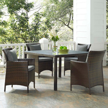 Modway Conduit 5 Piece Outdoor Patio Wicker Rattan Set EEI-3893-BRN-CHA-SET Brown Charcoal