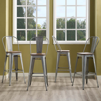 Modway Promenade Bar Stool Metal Set of 4 EEI-3951-GME Gunmetal