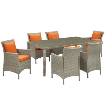 Modway Conduit 7 Piece Outdoor Patio Wicker Rattan Dining Set EEI-4015-LGR-ORA-SET Light Gray Orange