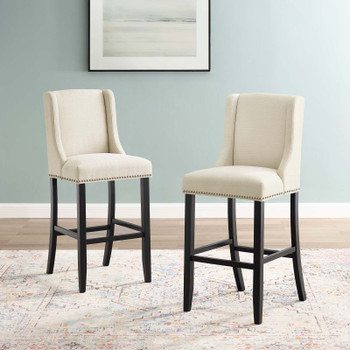 Modway Baron Bar Stool Upholstered Fabric Set of 2 EEI-4018-BEI Beige