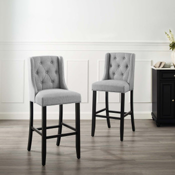 Modway Baronet Bar Stool Upholstered Fabric Set of 2 EEI-4022-TEA Light Gray