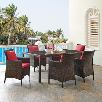 Modway Conduit 7 Piece Outdoor Patio Wicker Rattan Dining Set EEI-4032-BRN-TRQ-SET Brown Red