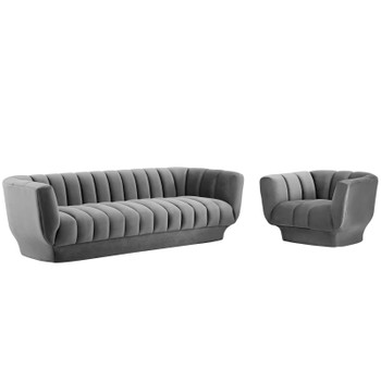 Modway Entertain Vertical Channel Tufted Performance Velvet Sofa and Armchair Set EEI-4086-GRY-SET Gray