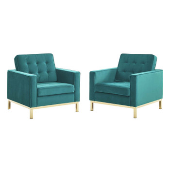 Modway Loft Gold Stainless Steel Leg Performance Velvet Armchair Set of 2 EEI-4094-GLD-TEA Gold Teal