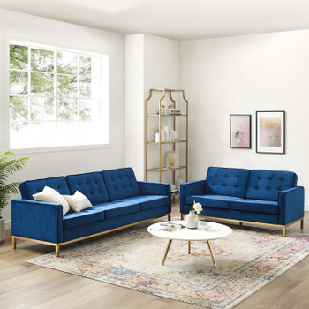 Modway Loft Gold Stainless Steel Leg Performance Velvet Sofa and Loveseat Set EEI-4099-GLD-NAV-SET Gold Navy