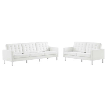 Modway Loft Tufted Upholstered Faux Leather Sofa and Loveseat Set EEI-4106-SLV-WHI-SET Silver Gray