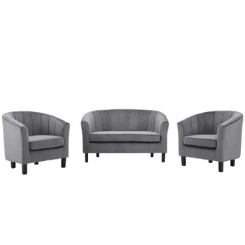 Modway Prospect Channel Tufted 3 Piece Performance Velvet Set EEI-4147-GRY-SET Gray