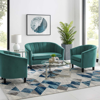 Modway Prospect Channel Tufted 3 Piece Performance Velvet Set EEI-4147-TEA-SET Teal