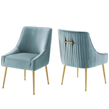 Modway Discern Pleated Back Upholstered Performance Velvet Dining Chair Set of 2 EEI-4149-LBU Light Blue