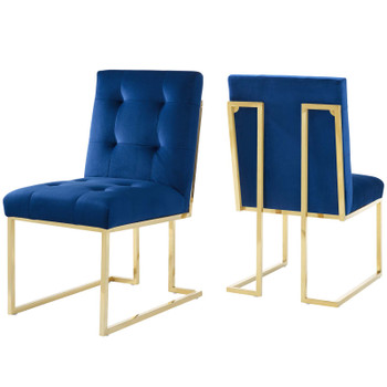 Modway Privy Gold Stainless Steel Performance Velvet Dining Chair Set of 2 EEI-4152-GLD-NAV Gold Navy