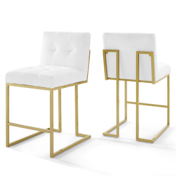 Modway Privy Gold Stainless Steel Upholstered Fabric Counter Stool Set of 2 EEI-4154-GLD-WHI Gold White