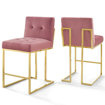 Modway Privy Gold Stainless Steel Performance Velvet Counter Stool Set of 2 EEI-4155-GLD-DUS Gold Dusty Rose