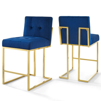 Modway Privy Gold Stainless Steel Performance Velvet Counter Stool Set of 2 EEI-4155-GLD-NAV Gold Navy