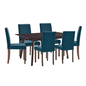 Modway Prosper 7 Piece Upholstered Fabric Dining Set EEI-4184-CAP-BLU Cappuccino Blue