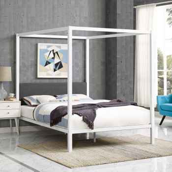 Modway Raina Queen Canopy Bed Frame MOD-5570-WHI-GRY White Gray