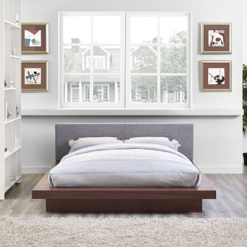 Modway Freja Queen Fabric Platform Bed MOD-5721-WAL-GRY-SET Walnut Gray