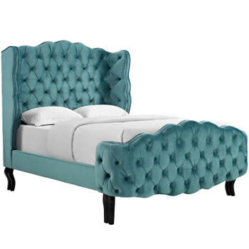 Modway Violette Queen Tufted Wingback Performance Velvet Platform Bed MOD-5804-SEA Sea Blue