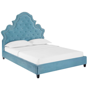 Modway Valentina Queen Tufted Nailhead Performance Velvet Platform Bed MOD-5808-SEA Sea Blue