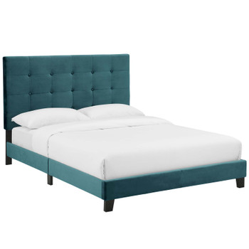 Modway Melanie Queen Tufted Button Upholstered Performance Velvet Platform Bed MOD-5822-SEA Sea Blue